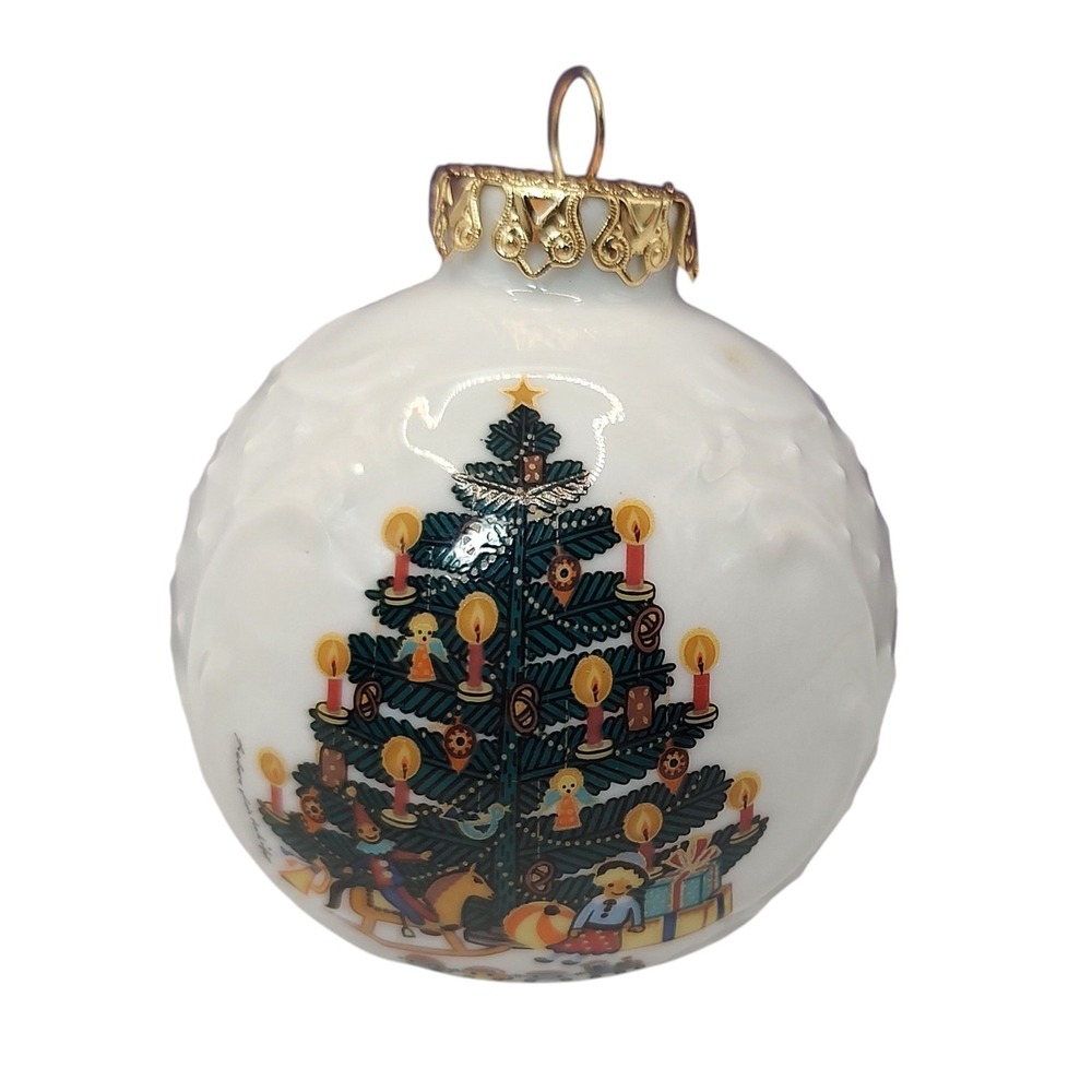 Vintage Lindner Christmas Tree‎ Ornament Hand Painted Porcelain Relief Bavaria